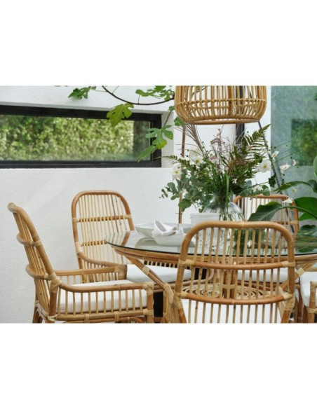 Silla de Comedor Exterior VALLDA, Ratán / Olefina / Natural / Blanco - Brafab