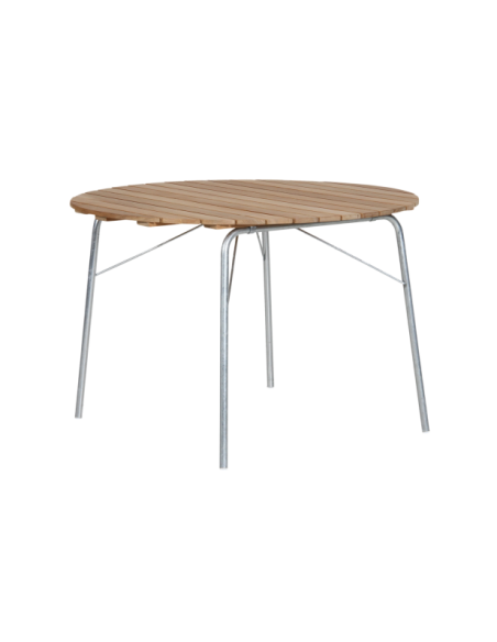 Mesa Plegable Exterior 56:AN Ø110 cm de Comedor, Teca Natural / Acero Galvanizado - Brafab