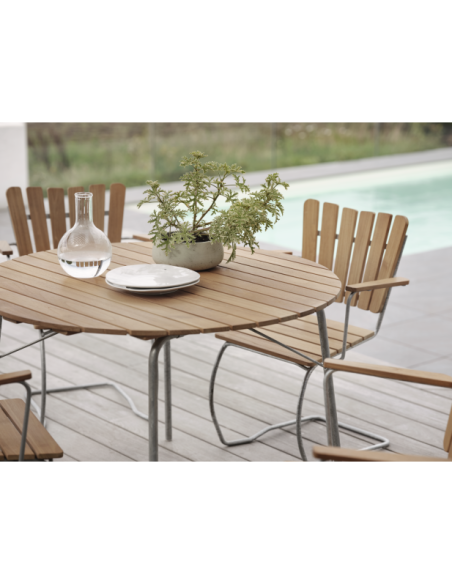 Mesa Plegable Exterior 56:AN Ø110 cm de Comedor, Teca Natural / Acero Galvanizado - Brafab