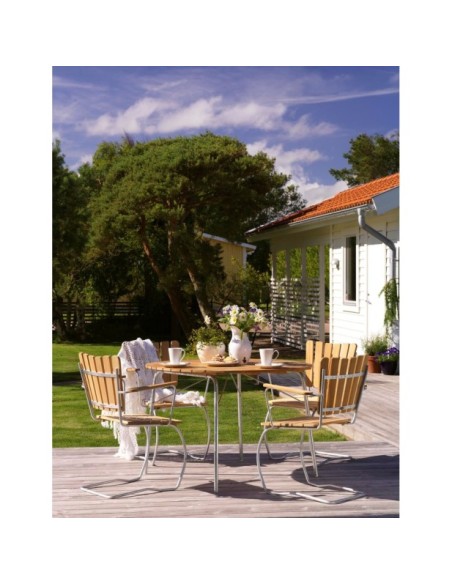 Mesa Plegable Exterior 56:AN Ø110 cm de Comedor, Teca Natural / Acero Galvanizado - Brafab