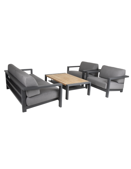 Mesa de Centro Exterior AMESDALE 140x80 cm, Aluminio Antracita / Madera de Teca Natural - Brafab