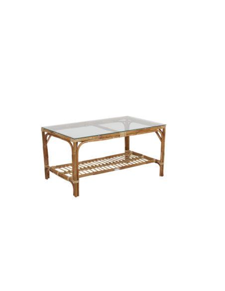 Mesa de Centro Exterior ASTRAKAN 100x60 cm, Ratán, Cristal / Natural - Brafab