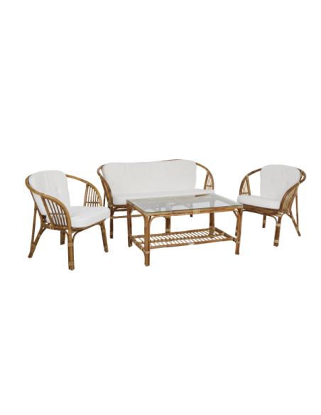 Mesa de Centro Exterior ASTRAKAN 100x60 cm, Ratán, Cristal / Natural - Brafab