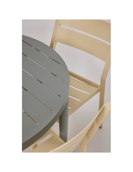 Mesa Exterior BIGBY Ø100 cm de Comedor, Aluminio / Verde Empolvado - Brafab