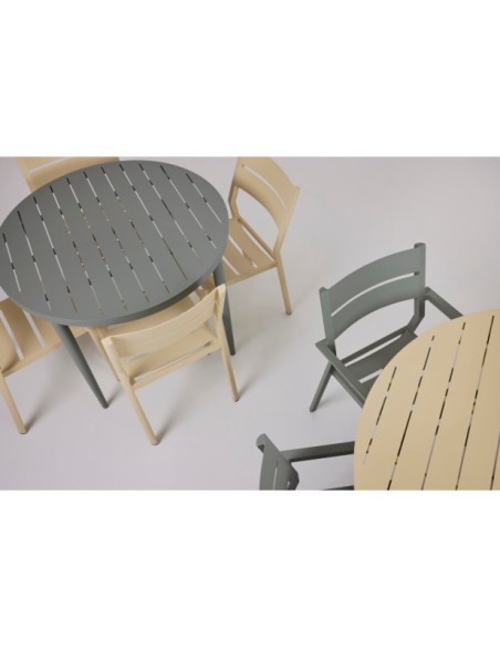 Mesa Exterior BIGBY Ø130 cm de Comedor, Aluminio / Amarillo Limón - Brafab