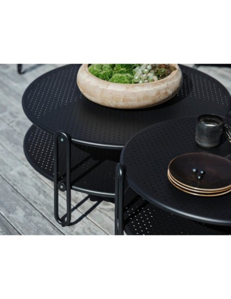 Mesa de Centro Exterior BLIXT Ø85 cm, Aluminio / Negro - Brafab