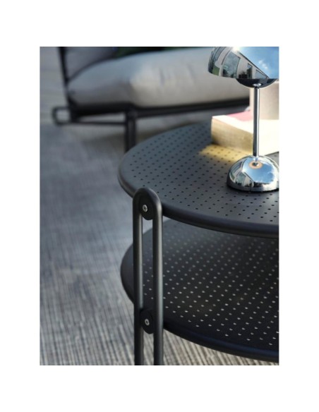 Mesa de Centro Exterior BLIXT Ø65 cm, Aluminio / Negro - Brafab