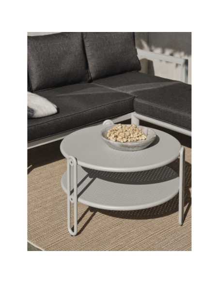 Mesa de Centro Exterior BLIXT Ø65 cm, Aluminio / Gris Claro - Brafab
