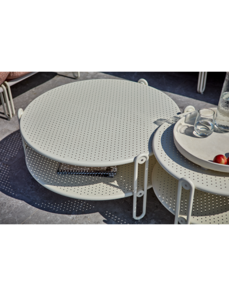 Mesa de Centro Exterior BLIXT Ø85 cm, Aluminio / Blanco Perla - Brafab