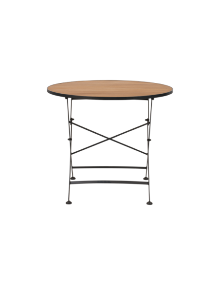 Mesa Plegable Exterior BREWER Ø85 cm de Comedor, Acero, Teca FSC / Negro / Natural - Brafab