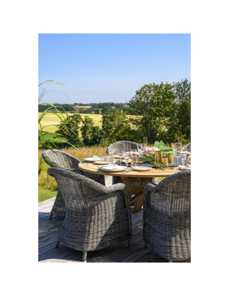 Mesa Exterior CIRCUS Ø180 cm de Comedor, Madera de Teca / Natural / Negro - Brafab