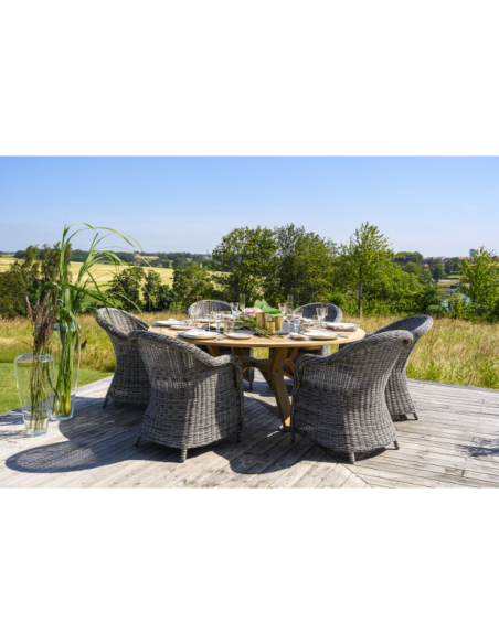 Mesa Exterior CIRCUS Ø180 cm de Comedor, Madera de Teca / Natural / Negro - Brafab