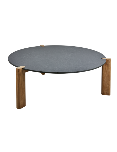 Mesa de Centro Exterior DOMINO Ø90 cm, Madera de Teca, Laminado / Antracita / Natural - Brafab