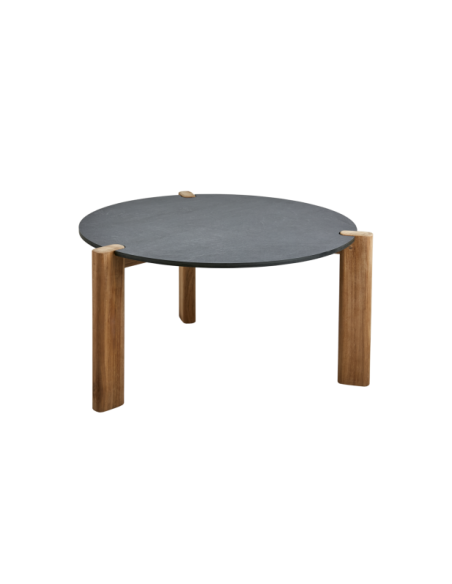 Mesa de Centro Exterior DOMINO Ø70 cm, Laminado, Madera de Teca / Antracita / Natural - Brafab