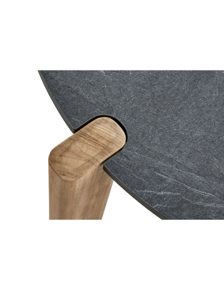 Mesa de Centro Exterior DOMINO Ø70 cm, Laminado, Madera de Teca / Antracita / Natural - Brafab