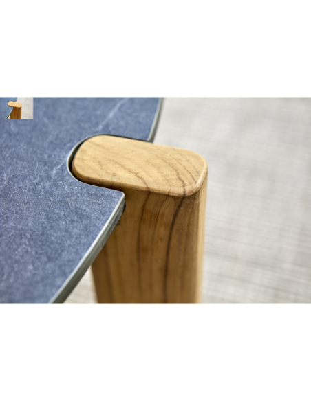 Mesa de Centro Exterior DOMINO Ø70 cm, Laminado, Madera de Teca / Antracita / Natural - Brafab