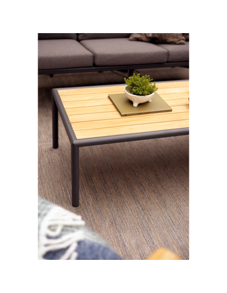 Mesa de Centro Exterior GORDON 140x65 cm, Aluminio, Madera de Teca / Antracita / Natural - Brafab