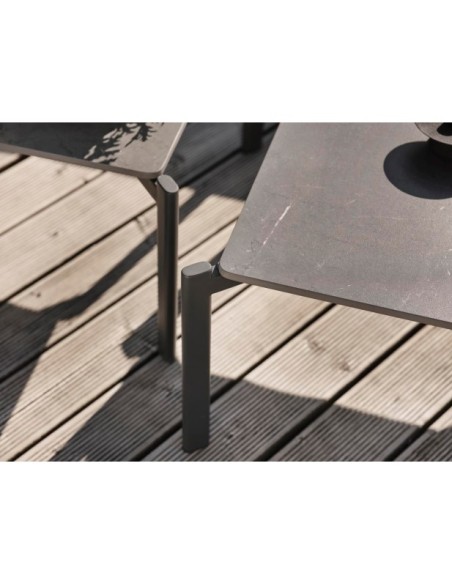 Mesa de Centro Exterior HALLAVARA 56x66 cm, Acero Inox, Piedra compuesta / Antracita / Gris - Brafab