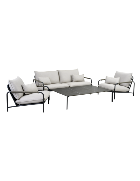 Mesa de Centro Exterior HALLAVARA 162x112 cm, Acero Inox, Piedra compuesta / Antracita / Gris - Brafab