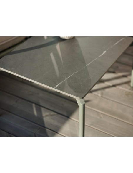 Mesa de Centro Exterior HALLAVARA 56x66 cm, Acero Inox, Piedra compuesta / Verde Empolvado / Gris - Brafab