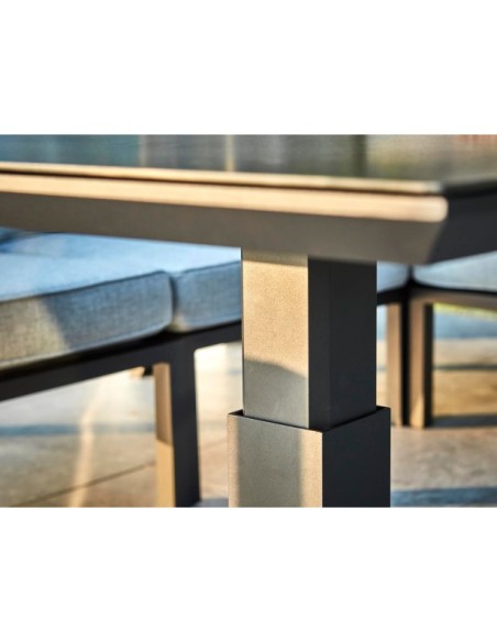 Mesa de Centro Exterior HEIS (altura ajustable), Aluminio, Cristal / Negro - Brafab