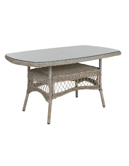 Mesa Exterior KAMOMILL 135x80 cm de Comedor, Ratán sintético, Cristal / Beige - Brafab