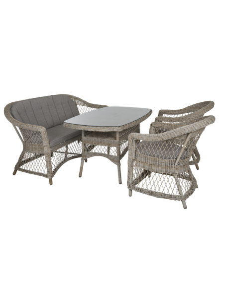 Mesa Exterior KAMOMILL 135x80 cm de Comedor, Ratán sintético, Cristal / Beige - Brafab