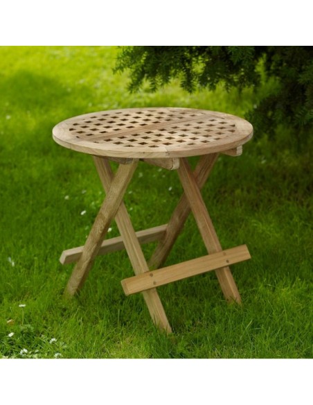 Mesa Auxiliar Exterior KRETA Ø50 cm, Madera de Teca / Natural - Brafab