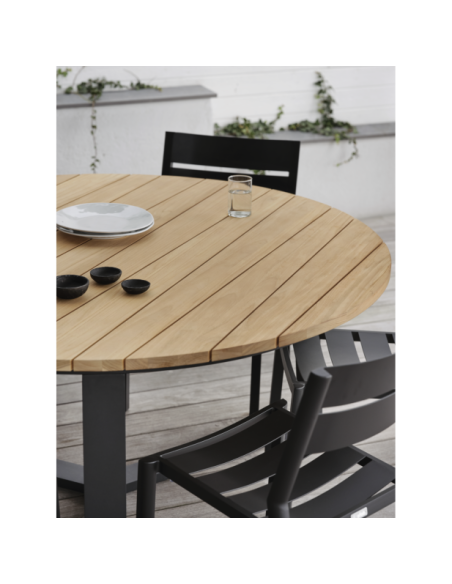 Mesa Exterior LAURION Ø150 cm de Comedor, Madera de Teca, Aluminio / Negro / Natural - Brafab
