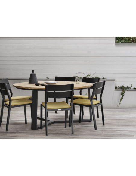 Mesa Exterior LAURION Ø150 cm de Comedor, Madera de Teca, Aluminio / Negro / Natural - Brafab