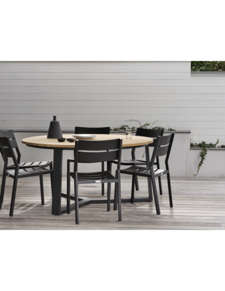 Mesa Exterior LAURION Ø150 cm de Comedor, Madera de Teca, Aluminio / Negro / Natural - Brafab