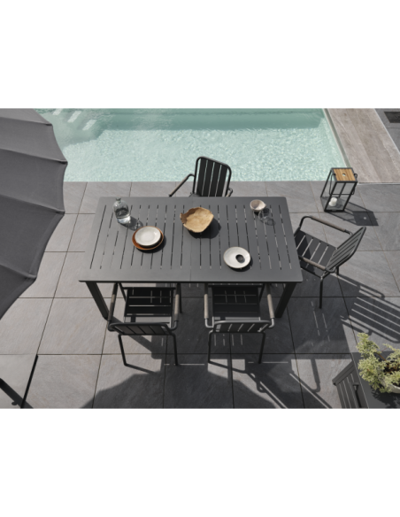 Mesa Extensible Exterior LOMMA 194/312x100 cm de Comedor, Aluminio Antracita - Brafab