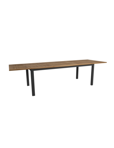 Mesa Extensible Exterior LYON 224/304x100 cm de Comedor, Aluminio, Teca FSC / Negro / Natural - Brafab
