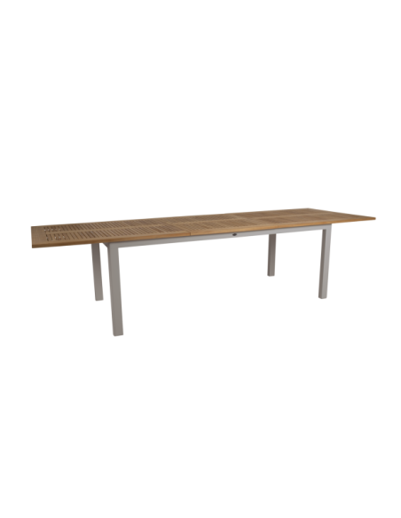 Mesa Extensible Exterior LYON 224/304x100 cm de Comedor, Aluminio, Teca FSC / Caqui / Natural - Brafab