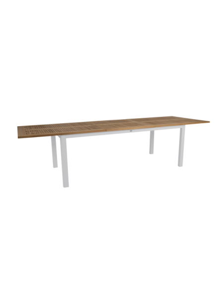 Mesa Extensible Exterior LYON 224/304x100 cm de Comedor, Aluminio, Teca FSC / Gris Claro / Natural - Brafab