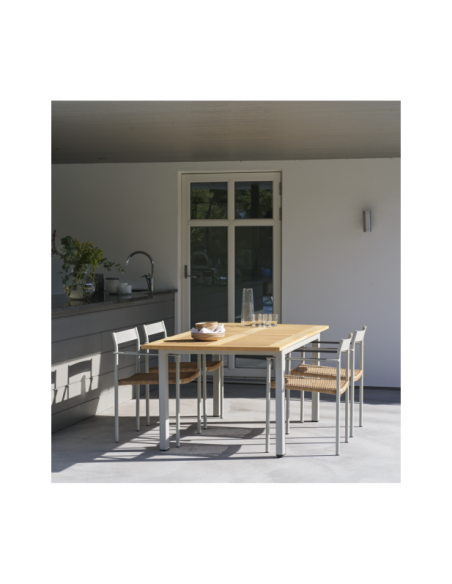 Mesa Extensible Exterior LYON 194/252x92 cm de Comedor, Aluminio, Teca FSC / Gris Claro / Natural - Brafab