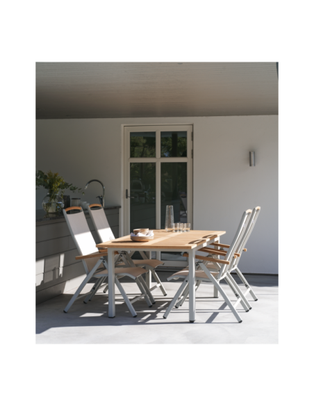 Mesa Extensible Exterior LYON 194/252x92 cm de Comedor, Aluminio, Teca FSC / Gris Claro / Natural - Brafab