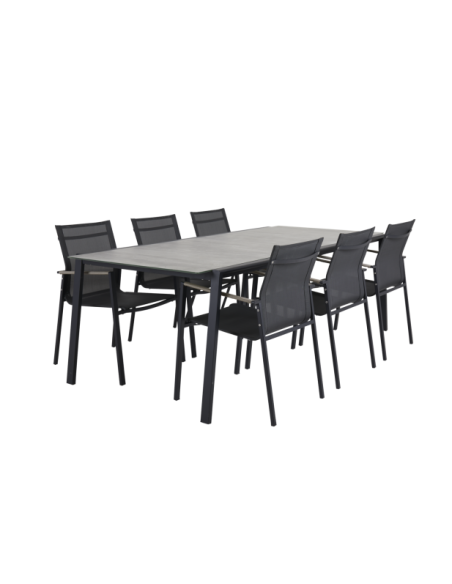 Mesa Exterior LYRA 220x100 cm de Comedor, Acero inoxidable, Cristal / Negro / Arena - Brafab