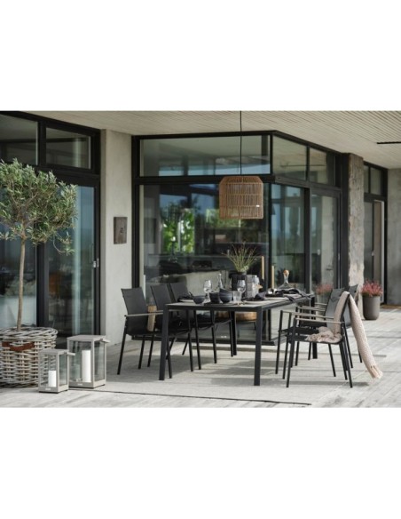 Mesa Exterior LYRA 220x100 cm de Comedor, Acero inoxidable, Cristal / Negro / Arena - Brafab