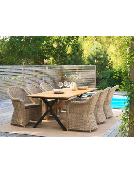 Mesa Exterior MARK 230x95 cm de Comedor, Aluminio, Madera de Teca FSC / Negro / Natural - Brafab