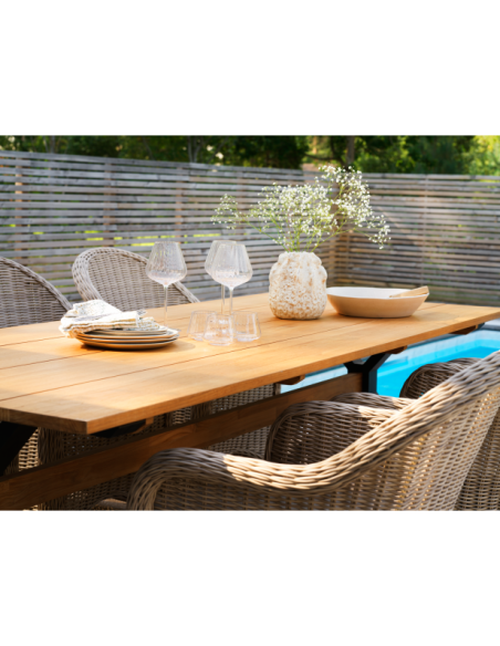 Mesa Exterior MARK 230x95 cm de Comedor, Aluminio, Madera de Teca FSC / Negro / Natural - Brafab