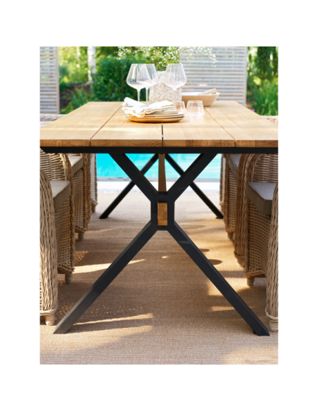 Mesa Exterior MARK 230x95 cm de Comedor, Aluminio, Madera de Teca FSC / Negro / Natural - Brafab