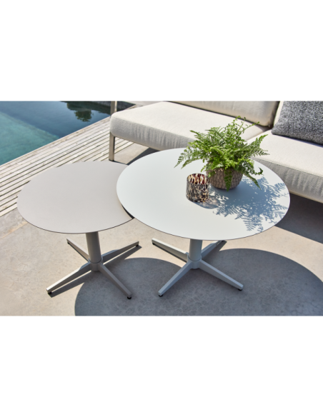 Mesa de Centro Exterior MILL Ø75 cm, Aluminio / Blanco Perla - Brafab