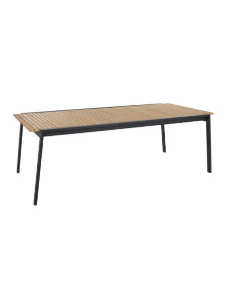 Mesa Extensible Exterior NAOS 220/320x100 cm de Comedor, Acero Inox, Teca FSC / Negro / Natural - Brafab