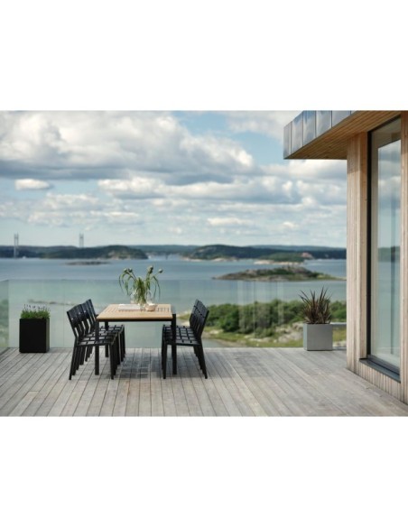 Mesa Extensible Exterior NAOS 220/320x100 cm de Comedor, Acero Inox, Teca FSC / Negro / Natural - Brafab