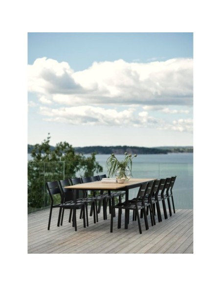 Mesa Extensible Exterior NAOS 220/320x100 cm de Comedor, Acero Inox, Teca FSC / Negro / Natural - Brafab