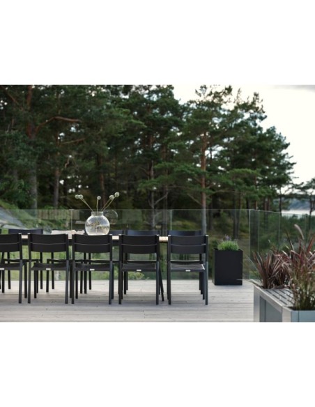 Mesa Extensible Exterior NAOS 220/320x100 cm de Comedor, Acero Inox, Teca FSC / Negro / Natural - Brafab
