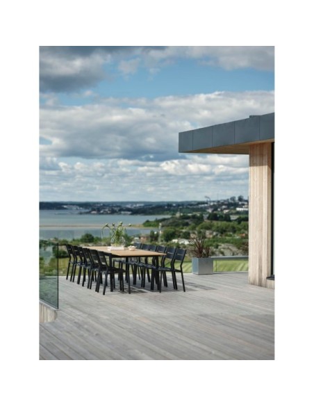 Mesa Extensible Exterior NAOS 220/320x100 cm de Comedor, Acero Inox, Teca FSC / Negro / Natural - Brafab