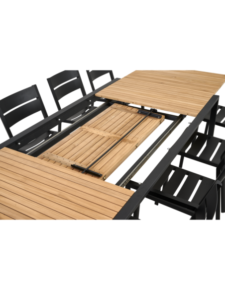 Mesa Extensible Exterior NAOS 220/320x100 cm de Comedor, Acero Inox, Teca FSC / Negro / Natural - Brafab
