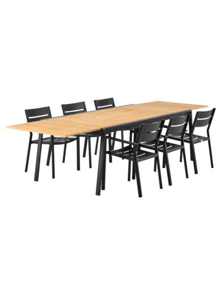 Mesa Extensible Exterior NAOS 220/320x100 cm de Comedor, Acero Inox, Teca FSC / Negro / Natural - Brafab